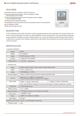 LEFOO LFH21 Temperatur-und Feuchtigkeit regler