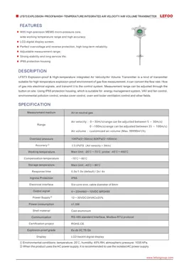 LEFOO LFS73 Explosions sicherer und hoch temperatur integrierter Luftgeschwindigkeit svolumen sender